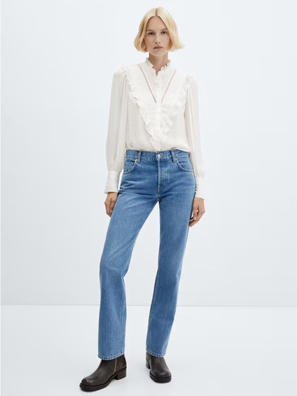Mango Ruffle Detail Blouse White Size 2 NWT